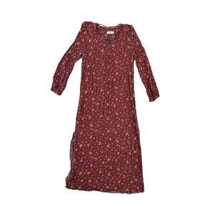 Natural Life Dress Maroon Floral Gauzy Midi‎ Country Prairie Boho Size Medium